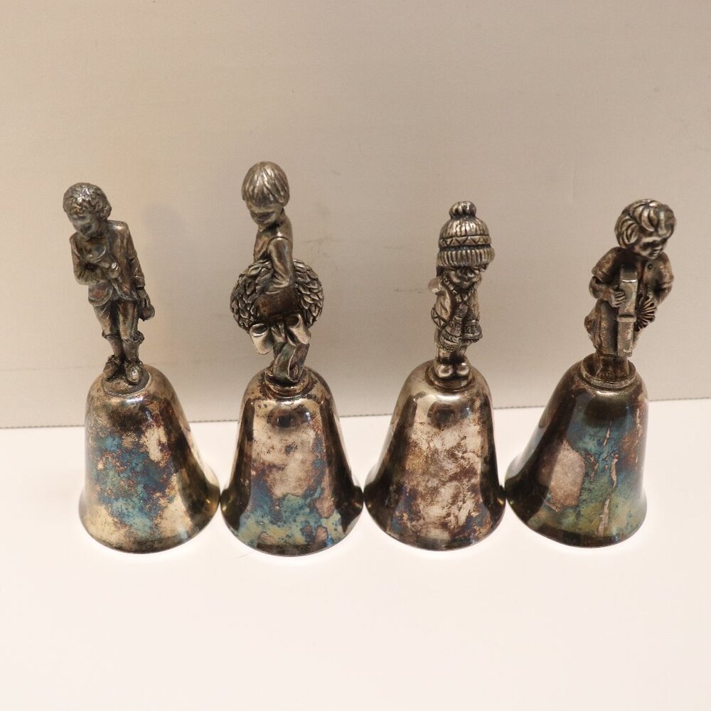 4 Pewter Christmas Bells Pre-Owned